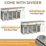 71" Furniture Dog Crate for 2 Dogs, Double Dog Furniture Crate, Furniture Dog Cage Indoor for Large Medium Small Dogs, Wood Dog Kennel with Tilt Out Cabinet, Drawers, Divider and Sliding Door, White LOUVIXA