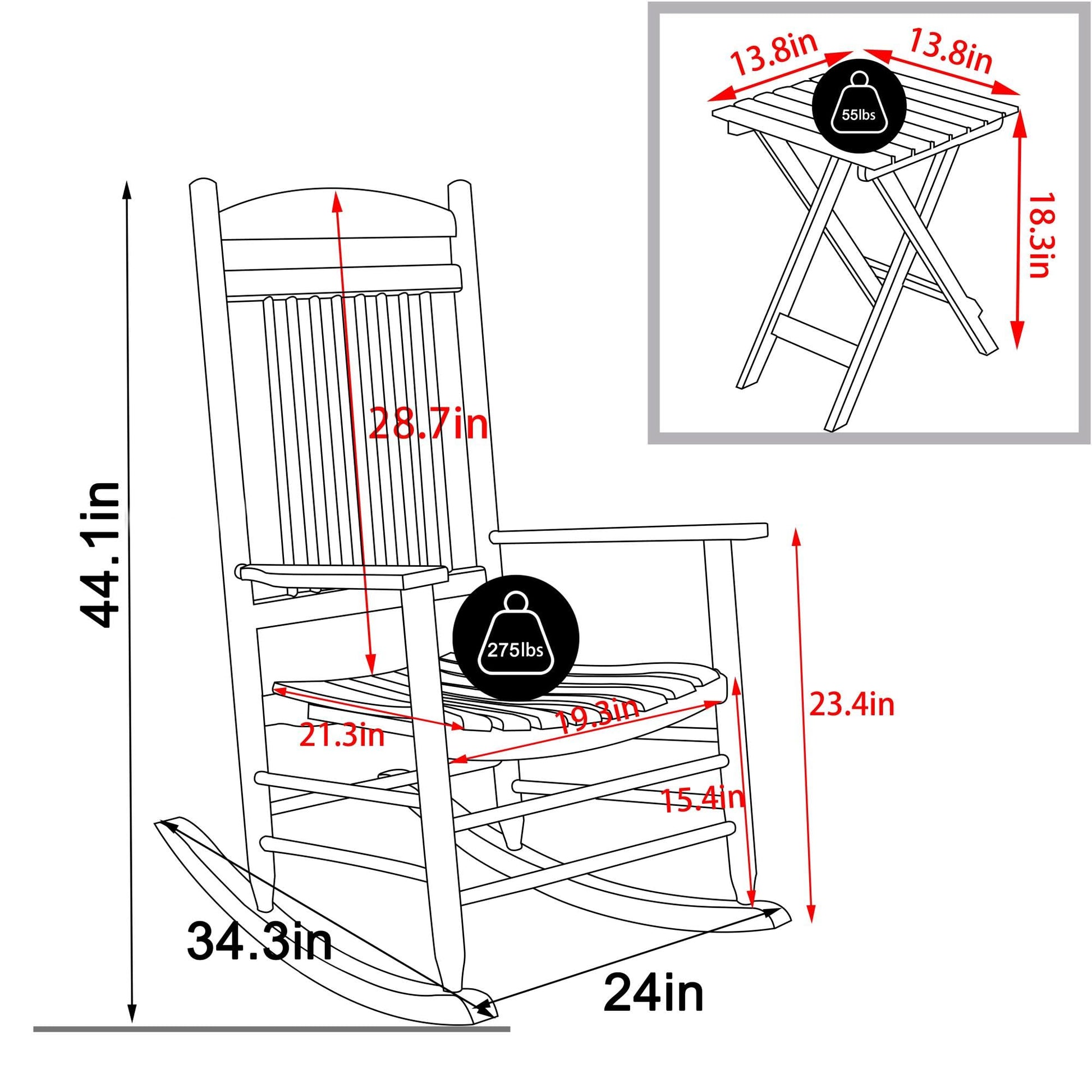 MUPATER Outdoor Rocking Chair Set 3-Piece Patio Wooden Rocker Bistro Set with Foldable Table and Curved Seat, White - WoodArtSupply