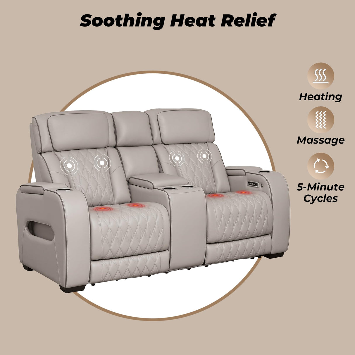 Signature Design by Ashley Boyington Contemporary Leather Match Power Reclining Loveseat with Console and USB Charging Ports, LED Lights and Adjustable Headrest, Light Gray Signature Design by Ashley