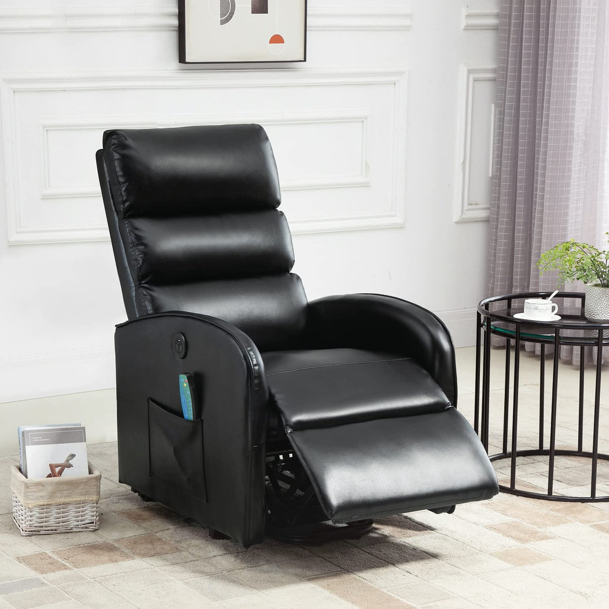 AVAWING Power Lift Recliner Chair for Elderly, PU Leather Electric Inclining Chair with Remote Control, Side Pocket and USB Port for Living Room & Bedroom, Black AVAWING