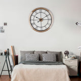 Wall Clock for Living Room Decor, 24'' Big Wall Clock for Office, Rustic Wall Clock Battery Operated, Distressed White Roman Numeral Clock, Round, Wood Wall Clock Oakrain