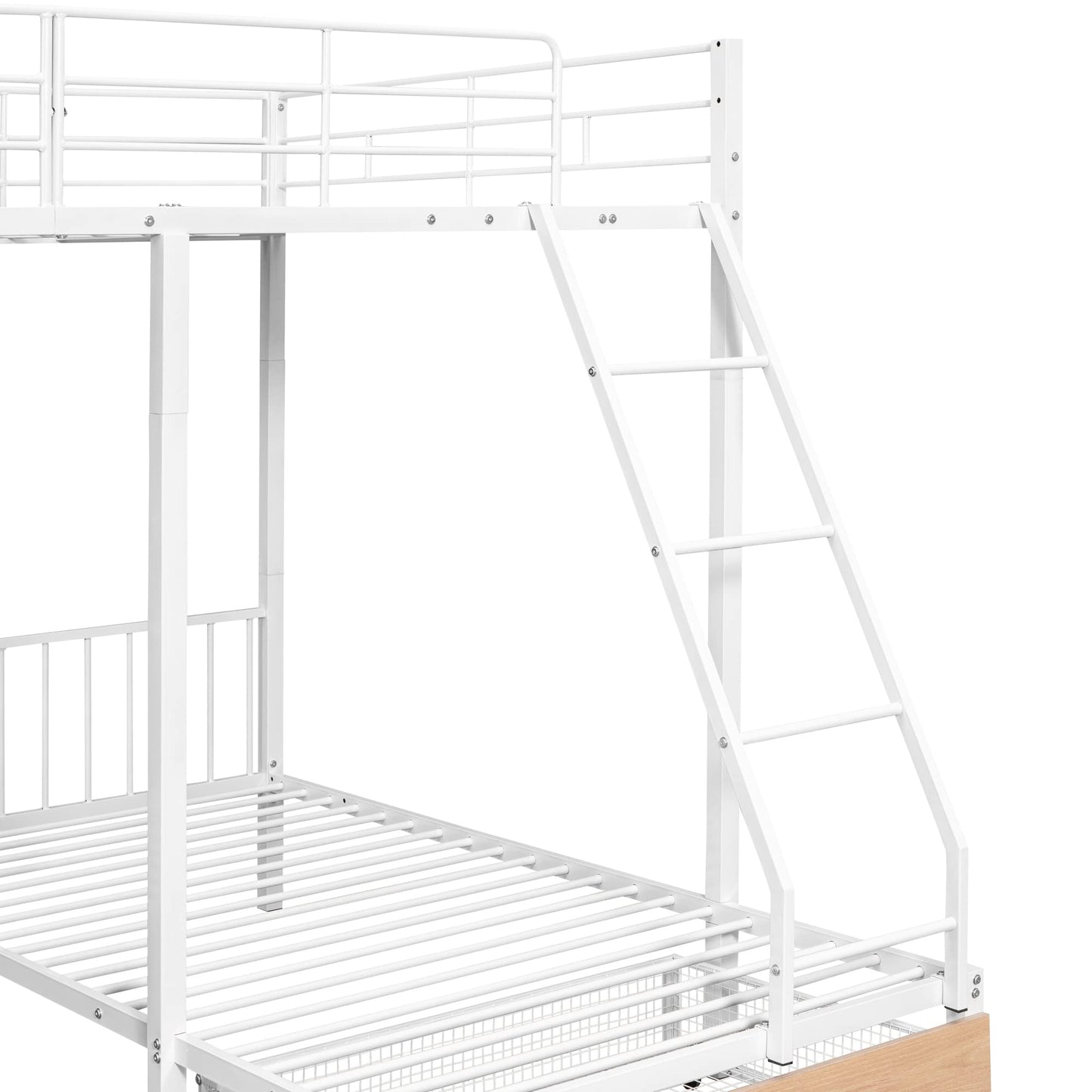 Harper & Bright Designs Metal Triple Bunk Bed with Drawers and Guardrails, Full Over Twin & Twin Bunk Bed for 3, Space-Saving, Noise Free, No Box Spring Needed - White