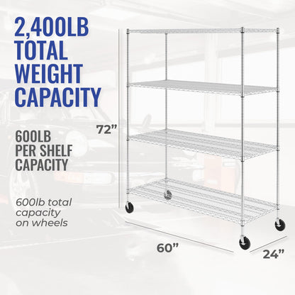 Heavy-Duty Steel Wire Storage Shelves on Wheels - Adjustable Height, NSF Certified by SafeRacks - WoodArtSupply