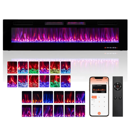 ORALNER 72” Smart WiFi Electric Fireplace, Ultra Thin Linear Recessed & Wall Mounted App Controlled Fireplace Heater with Adjustable Flame Color & Speed, Remote, 12 H Timer (72 INCHES) ORALNER