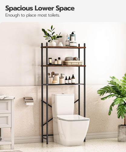 HOOBRO Over The Toilet Storage, 3-Tier Over Toilet Bathroom Organizer, Freestanding Above Toilet Shelf with Adjustable Feet, Space Saving, Easy to Assembly, Rustic Brown and Black BF63TS01