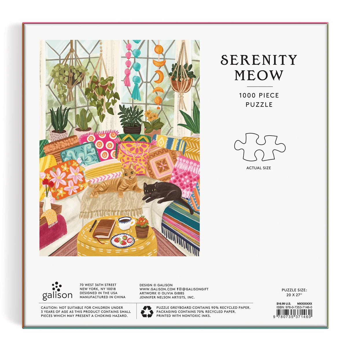 Galison Serenity Meow 1000 Piece Puzzle in a Square Box from Galison - 1000 Piece Puzzle for Adults, Colorful and Cattastic Illustrations, Thick and Sturdy Pieces, Idea Galison