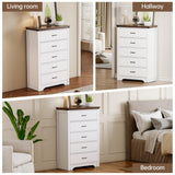 Airynee Farmhouse 5 Drawer Dresser for Bedroom, 47" Tall Chest of Drawers, Wood White Dresser with Deep Drawers, Storage Dressers Organizer for Bedroom, Living Room, Hallay, White Airynee