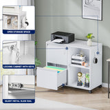 Yizosh 2-Drawer Metal File Cabinet with Lock, Mobile Lateral Filing Cabinet, Printer Stand with Adjustable Storage Shelves for Home Office (White) Yizosh