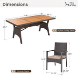 PHI VILLA Outdoor Dining Set for 8, Rectangular Rattan Table with Acacia Wood Top & Wicker Chairs with Cushions, 74” Large Modern Furniture Set for Patio, Deck, Backyard, Porch PHI VILLA
