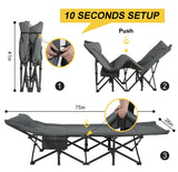 ATORPOK Camping Cot for Adults with Cushion and Pillow, Portable Folding Bed for Sleeping, Lightweight Tent cot with Carry Bag Supports 450 lbs (Grey) ATORPOK