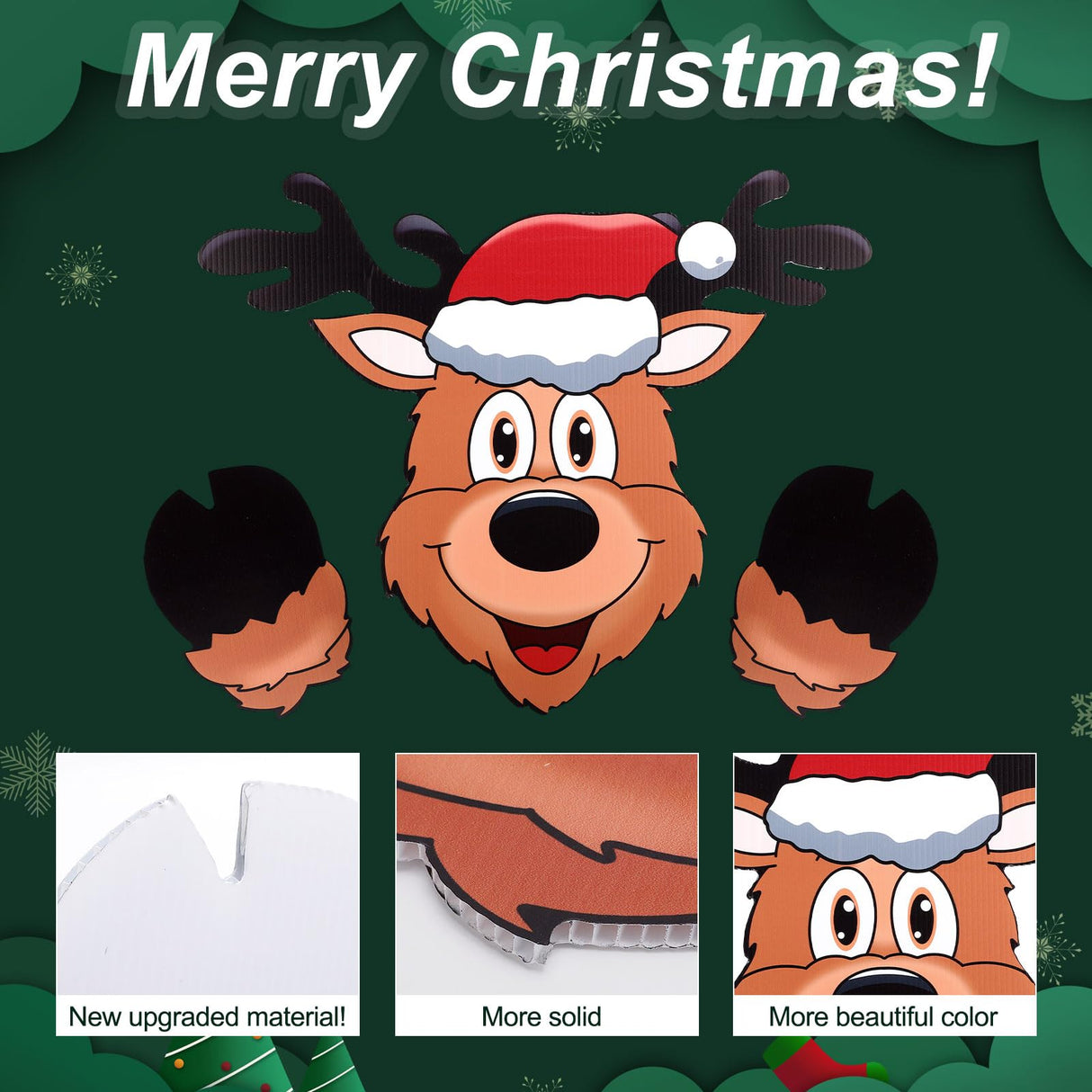 Christmas Fence Peeker Decoration, Over The Fence Holiday Outdoor Yard Reindeer Peeker for Garden Fence PEUTIER