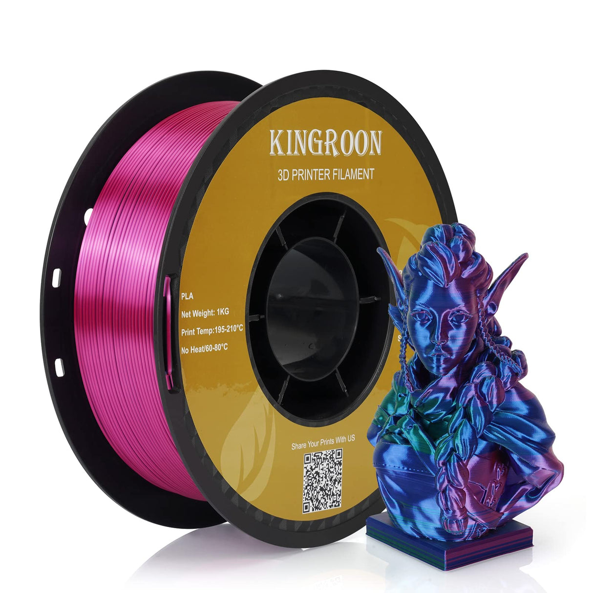 Kingroon PLA 3D Printer Filament, Triple Color Silk PLA Filament, Dimensional Accuracy +/- 0.03 mm, 1 kg Spool(2.2lbs), 1.75 mm, Red Blue Green Kingroon
