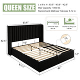 Feonase Queen Size Lift Up Storage Bed Frame, Linen Upholstered Platform Bed with Wingback Headboard, Hydraulic Storage, No Box Spring Needed, Black Feonase