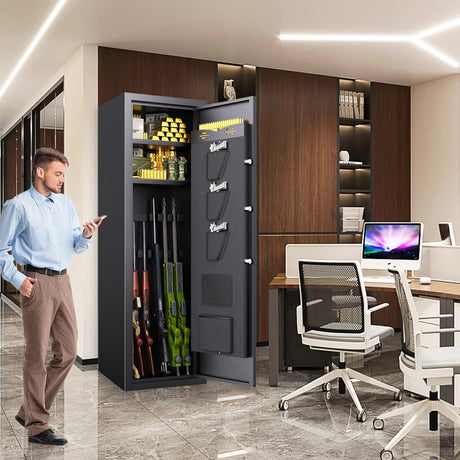 8-12 Gun Safe for Rifles and Pistols,Biometric Fingerprint Lock,No Assembly Required,Fireproof Gun Safe for Home with Removable Gun Shelf,Alarm System,Silent Mode (57"H × 12"D × 14"W) ZZXCBB