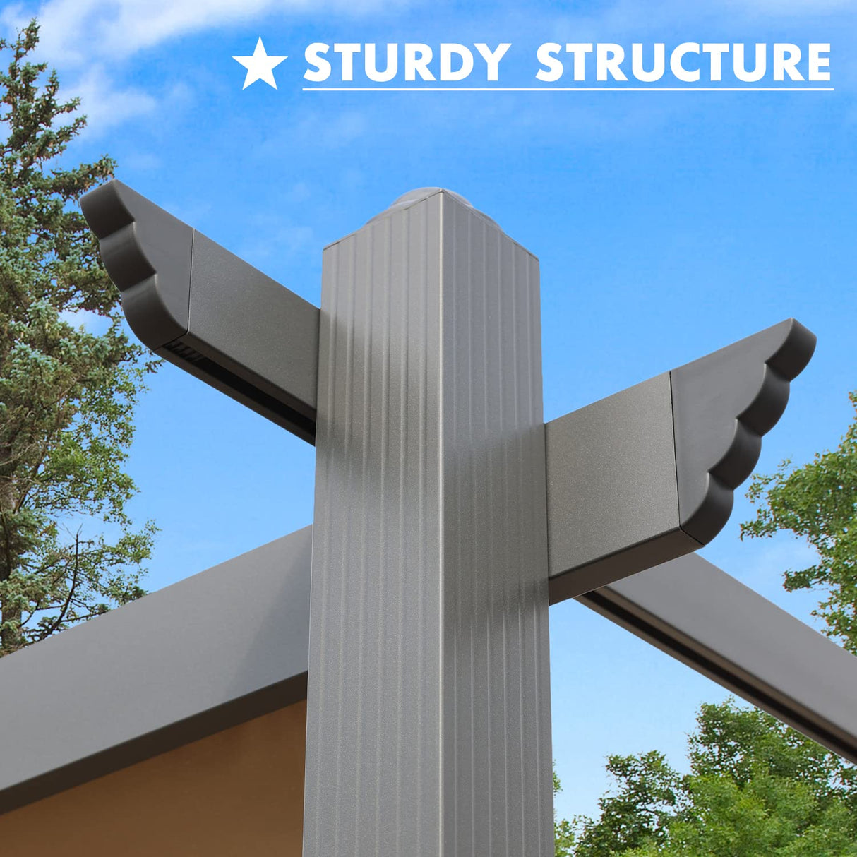 BPS 16 x 12 FT Outdoor Pergola with Retractable Shade Canopy, Dark Gray Matte Aluminum Frame, 2 Pieces Roller Shade Curtain, Grape Trellis Pergola for Patio Backyard and Deck - Khaki BPS