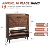 Barnyatoh Shoe Storage Cabinet with 2 Flip Drawers, Farmhouse Hidden Shoe Organizer, Narrow Slim Shoe Rack Cabinet for Entryway Hallway,Walnut Barnyatoh