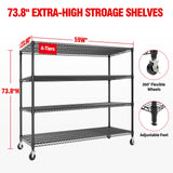 Heavy Duty Metal Shelving Unit, 4-Tier Adjustable Storage Shelves with Wheels, Industrial Wire Rack Storage Shelf 2640LBS Loads, for Garage, Warehouse, Kitchen, Basement, Stores,23.9"D*59.8"W*73.8"H SLEKVERSA