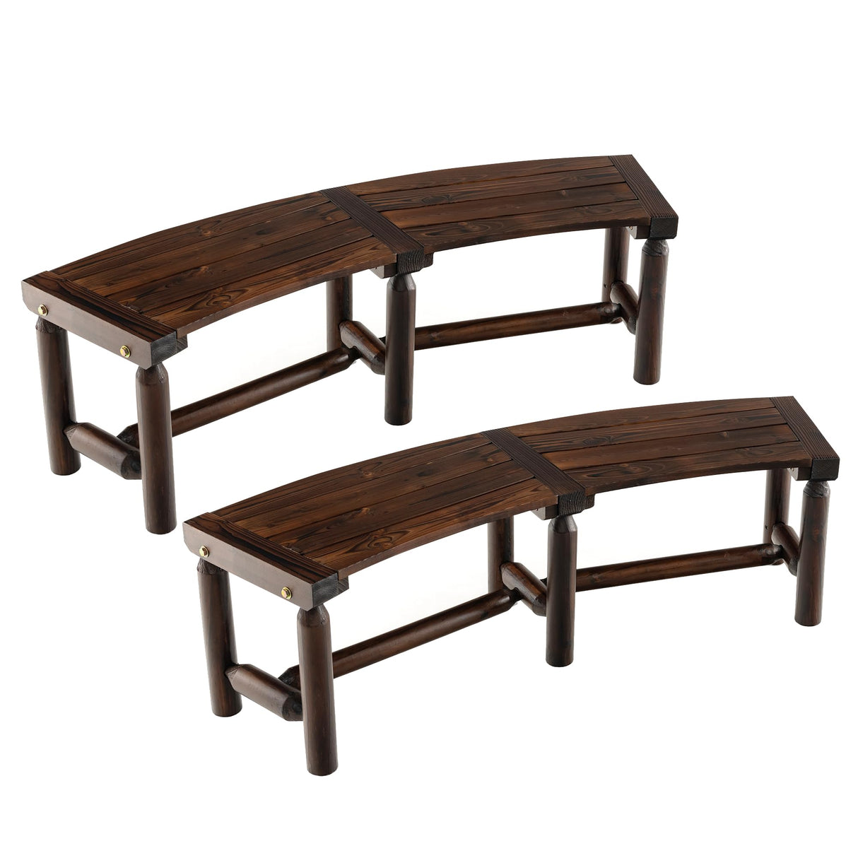 Tangkula Patio Curved Bench Set of 2, Carbonized Wood Dining Bench, Spacious & Slatted Seat, 710 LBS Max Load, 2-Person Wood Fire Pit Bench for Backyard, Garden, Porch Tangkula