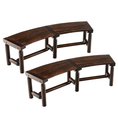 Tangkula Patio Curved Bench Set of 2, Carbonized Wood Dining Bench, Spacious & Slatted Seat, 710 LBS Max Load, 2-Person Wood Fire Pit Bench for Backyard, Garden, Porch Tangkula