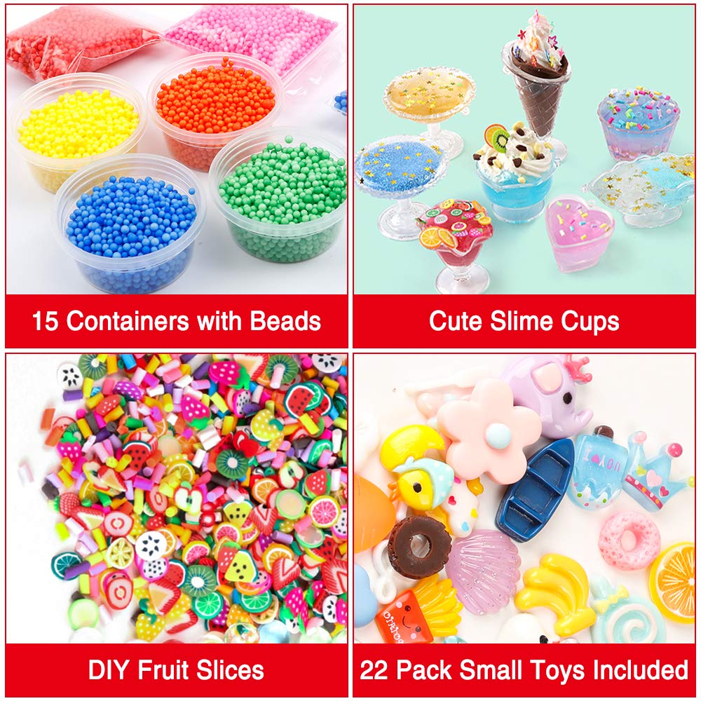 Slime Supplies Kit, 205 Pack Add Ins Slime Kit for Kids Girls Slime Making, Including Foam Balls, Glitter, Fishbowl Beads, Charms, Clear Containers by WINLIP WINLIP