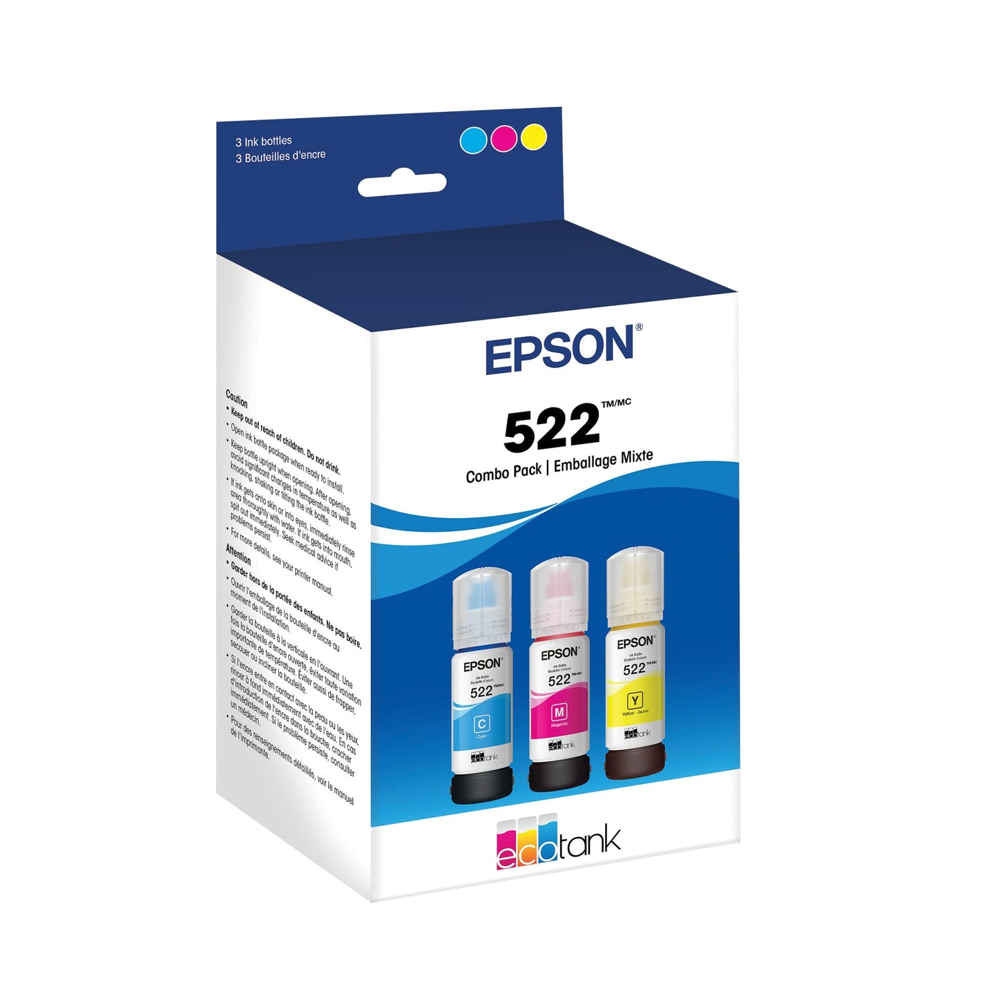 EPSON 522 EcoTank Ink Ultra-high Capacity Bottle Color Combo Pack (T522520-S) Works with EcoTank ET-2720, ET-2800, ET-2803, ET-2840, ET-4700, ET-4800, ET-4810