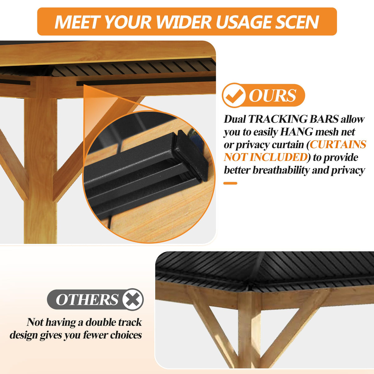 GARTOO 11’x13’ Outdoor Wooden Gazebo - Patio Galvanized Steel Gazebo with Double Vented Roof, Heavy-Duty Cedar Wooden Gazebo for Garden, Lawn, Poolside, Backyard Deck GARTOO