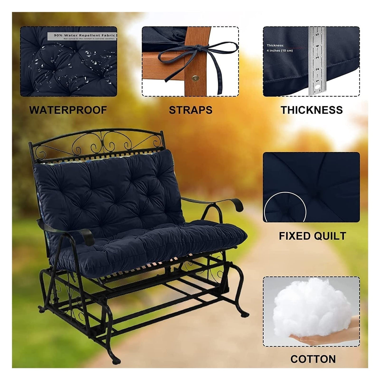 YXMKJOS Swing Cushion Replacement Outdoor Porch Swing Cushions Waterproof Swing Cushions 2-3 Seater Replacement Washable Swing Replacement Cushions, for Outdoor Patio Porch Swing Cushions YXMKJOS