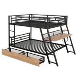 Flieks Bunk Bed, Full Over Full Metal Bunk Bed Frame with Built-in Desk, Light, 2 Drawers, Safety Guard Rails and Ladder, Heavy-Duty Steel Frame Bunk Bed for Kids Teens Adults (Black) Flieks