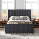 HOMBCK Full Bed Frame with Headboard, Upholstered Platform Bed Full Size with Velvet Headboard & Footboard/Vertical Channel Tufted/Wooden Slats/Noise Free/No Box Spring Needed/Easy Assembly, Grey HOMBCK