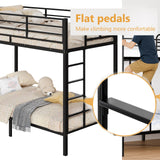 VINGLI Bunk Bed Twin Over Twin with 15 Inches Extra High Guardrail 2 Deckers Bunk Bed with Stairs & Flat Rungs, Heavy Duty Metal Slats, No Box Spring Needed, Black VINGLI