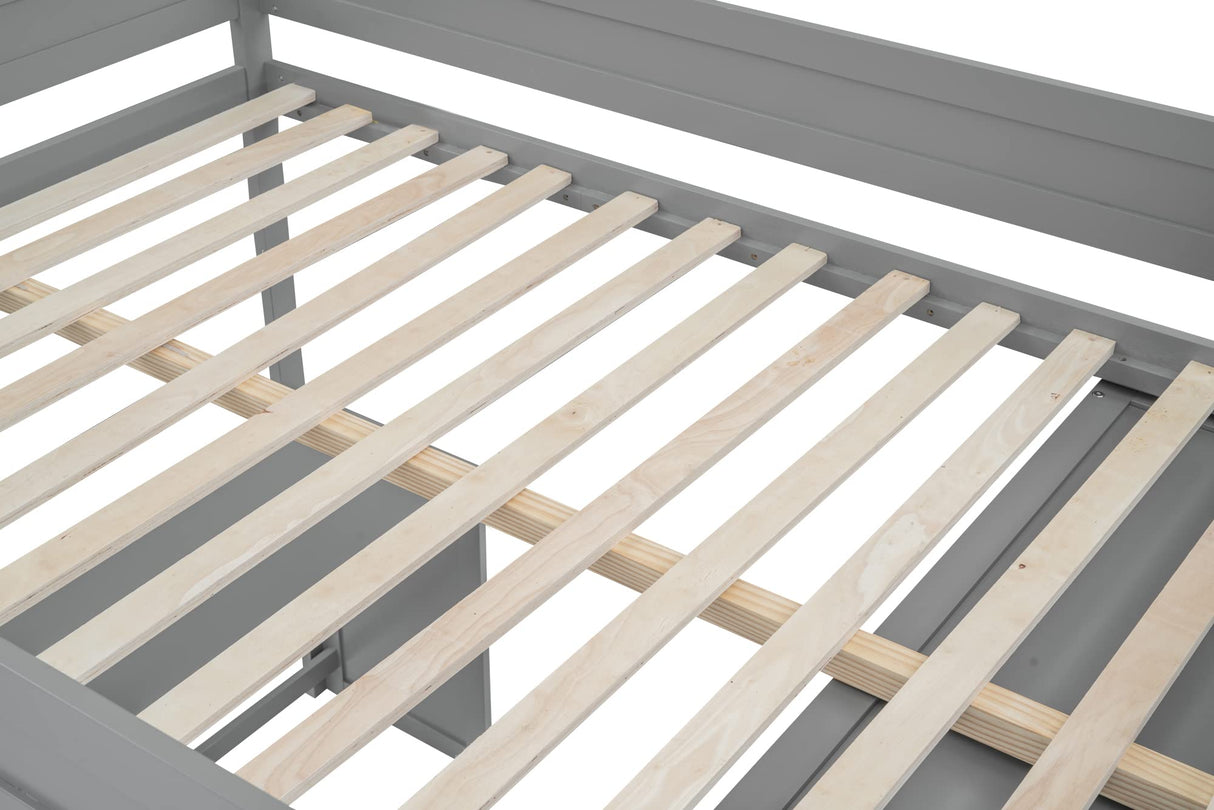 Merax Loft Bed Full Size Adult, Wood Frame with Desk and Wardrobe, Storage Design with Drawers & Cabinet, for Teen Girls & Boys(Grey) Merax