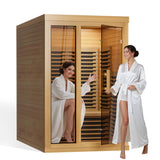 Tehanld Far Infrared Wooden Sauna Low EMF- 2 Person Personal Sauna for Home Use, Full Spectrum Infrared Sauna, Dual Tempered Glass & Bluetooth Speakers - Indoor Sauna 2000W, Natural Wood Tehanld