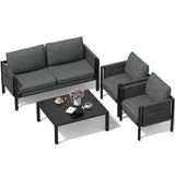 CATMIX Outdoor Patio Furniture, Aluminum Patio Furniture Conversation Set Metal Cushions Couch Outdoor Sectional Balcony Sofa Balcony Outside Chairs Porch CATMIX