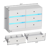 SDMY 6 Drawer Double Dresser, White Bedroom Dresser with LED Light, Baby Dresser for Nursery, Modern Wood Dresser Chest of Drawers for Living Room, Hallway SDMY