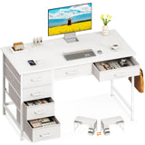 ODK Computer Desk with 6 Drawers, 40 Inch Small Desk with Storage, Reversible Desk with Headphone Hook for Home Office, Work Study Table for Bedroom, White ODK