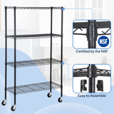 Dkelincs Wire Shelving Unit 36''L×14''W×62''H NSF Metal Storage Shelves 4 Tier Height Adjustable Wire Shelf with 4 Wheels for Kitchen Office Pantry Bathroom Garage, Black Dkelincs