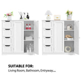 Yaheetech Wooden Bathroom Floor Cabinet, Side Storage Organizer Cabinet with 4 Drawers & Double Doors, Freestanding Entryway Storage Unit Console Table, Bathroom Furniture Home Decor, White Yaheetech