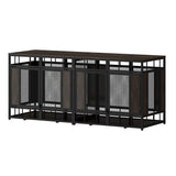 PIAOMTIEE 70.9" Large Double Dog Crate Furniture, Heavy Duty Wooden Iron Crate Kennel Furniture with Removable Divider for Small Medium Large Dogs, Rustic Brown+Black PIAOMTIEE