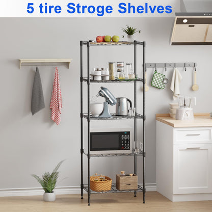 Metal Frame Storage Shelves 5-Tier Wire Shelving NSF Certified Storage Rack Shelf Heavy Duty Storage Shelf with Leveling Feet for Home Kitchen Garage, 12" Dx17 Wx48 H, Black