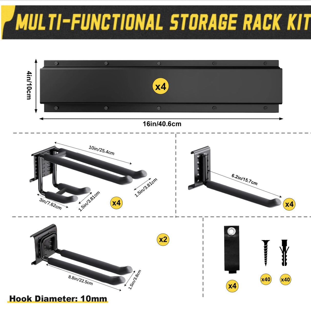 SAMRELAX 64'' Garage Tool Organizer Wall Mount, 18 PCS Adjustable Garden Tool Hanger Rack, Garage Hooks Heavy Duty, Shovel Holder Wall Mount, Storage Hooks for Hanging in Garage SAMRELAX