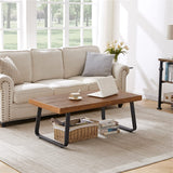 IBF Natural Wood Coffee Table, Rustic Solid Real Wood Center Table for Living Room, Rectangle Metal Modern Industrial Minimalist Wooden Cocktail/Tea Table, Rustic Brown, 47 Inch IBF