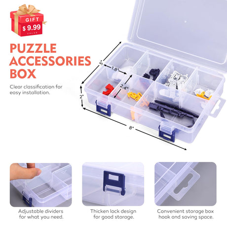 2 Pcs Puzzle Storage Rack with Puzzle Accessories Box, Puzzle Rack Organizer, Puzzle Holder Rack for 8 Small and Large Puzzles, Plastic Model Holder Storage Rack Organizer Creative.C