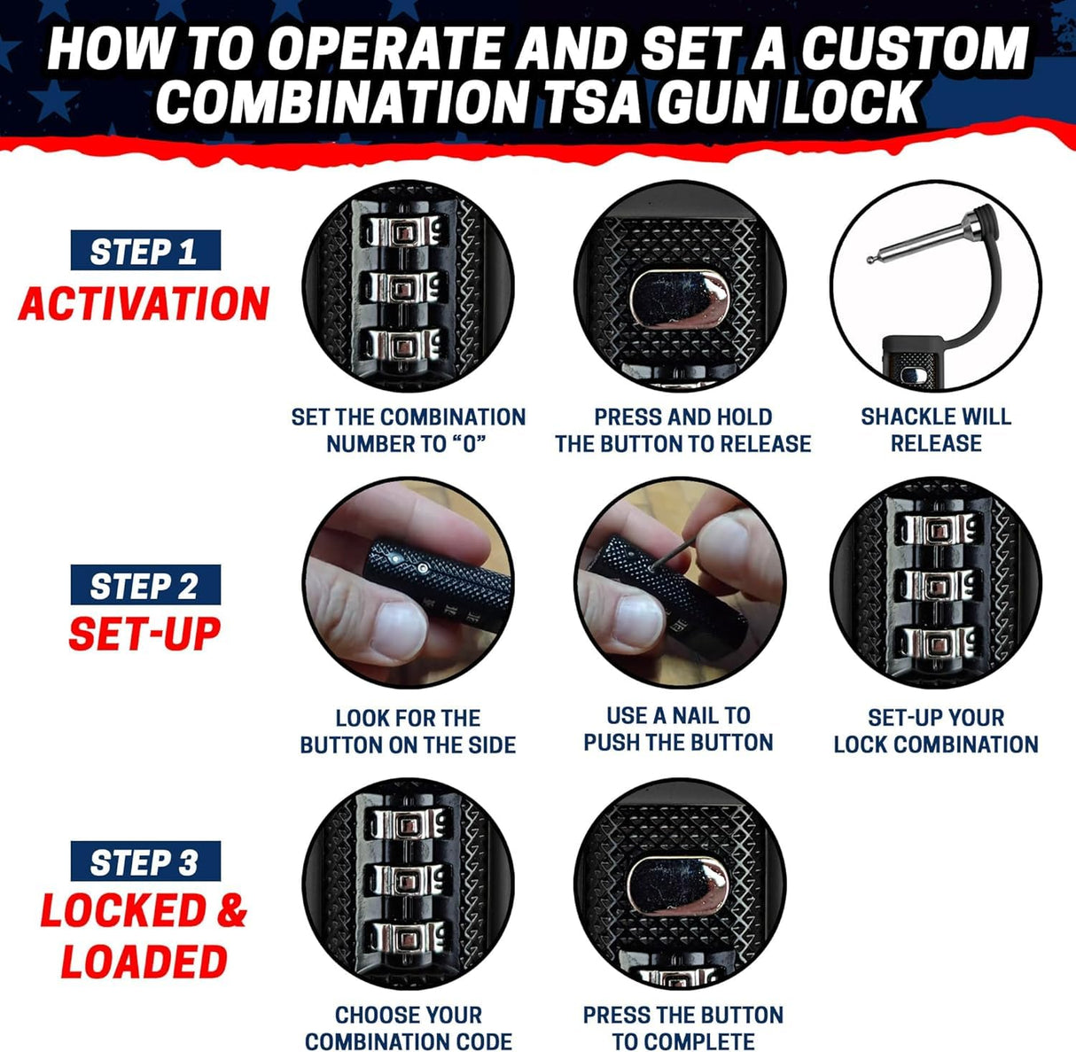 TSA Approved Tactical Gun Case Lock - Protective Rubber Sleeve & Cut-Resistant MonoShaft - Secure Single Shaft Padlock for Guns Luggage Rifles Pistols & Revolver Cases - Child Safe Cedar Mill Fine Firearms