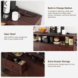 47" Dark Brown Farmhouse Storage Cabinet with Barn Doors and Drawers, Sideboard Buffet Cabinet with Storage, Kitchen Pantry Hutch, Coffee Bar Station Table for Kitchen, Living, Dining Room FiveWillowise