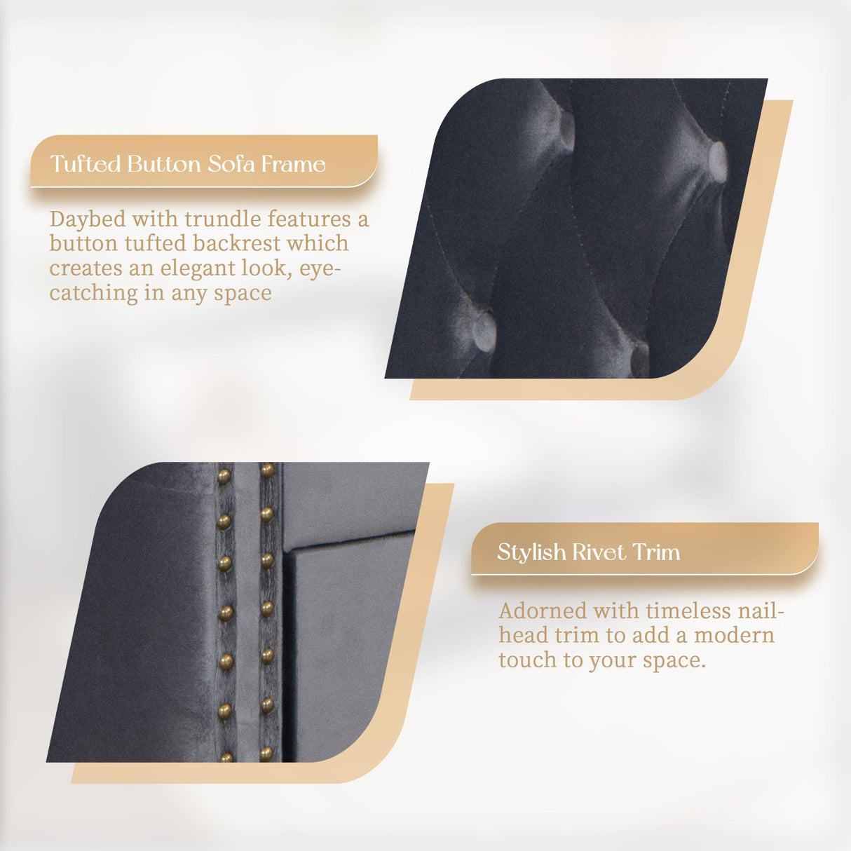 Daybed with Storage Drawers, Twin Size Velvet Upholstered Sofa Bedframe w/USB Port, Button Tufted Backrest and Nailhead Design Daybeds for Bedroom, No Box Spring Needed (Dark Grey, Twin w/Drawers) HMYFGD