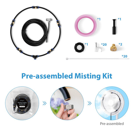 lifeegrn Misting Cooling System: Outdoor Mister System for Patio, 20 FT Misting Line+5 Mist Nozzles+3/4" Brass Adapter Garden Trampoline Greenhouse lifeegrn