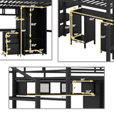 SOFTSEA Industrial Full Size Metal Loft Bed with Desk, Wardrobe, and Stairs for Small Spaces SOFTSEA