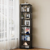 Espelism 6 Tier Rotating Bookshelf, 360° Spinning Narrow Bookcase Tower, Space Saving Floor Standing Wood Shelf & CD Organizer for Small Spaces, Bedroom, Living Room, Office (Black, 6-Tier) Espelism