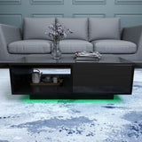 COSVALVE 43.3IN LED Black Coffee Tables for Living Room with 16 Colors LED Lights Modern Coffee Table with Storage Drawer Rectangle Center Table for Home Furniture COSVALVE