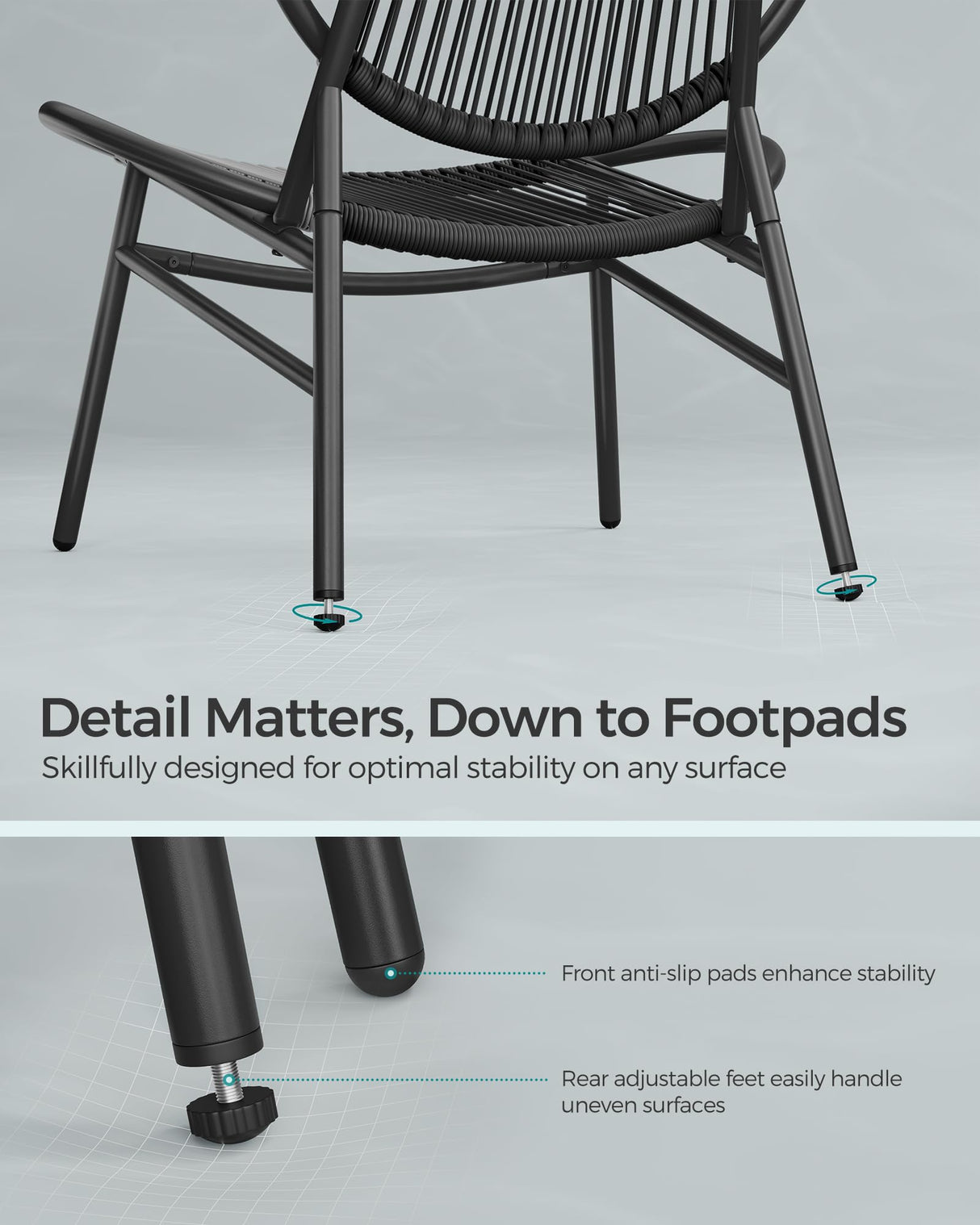 SONGMICS Patio Furniture Set 3 Pieces, Garden Bistro Set, Acapulco Chairs, Outdoor Seating, Side Table and 2 Chairs, Indoor and Outdoor Conversation Set, Balcony Porch, Ink Black UGGF021B01 SONGMICS